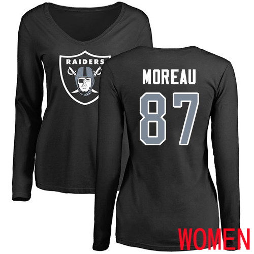 Oakland Raiders Olive Women Foster Moreau Name and Number Logo NFL Football #87 Long Sleeve T Shirt